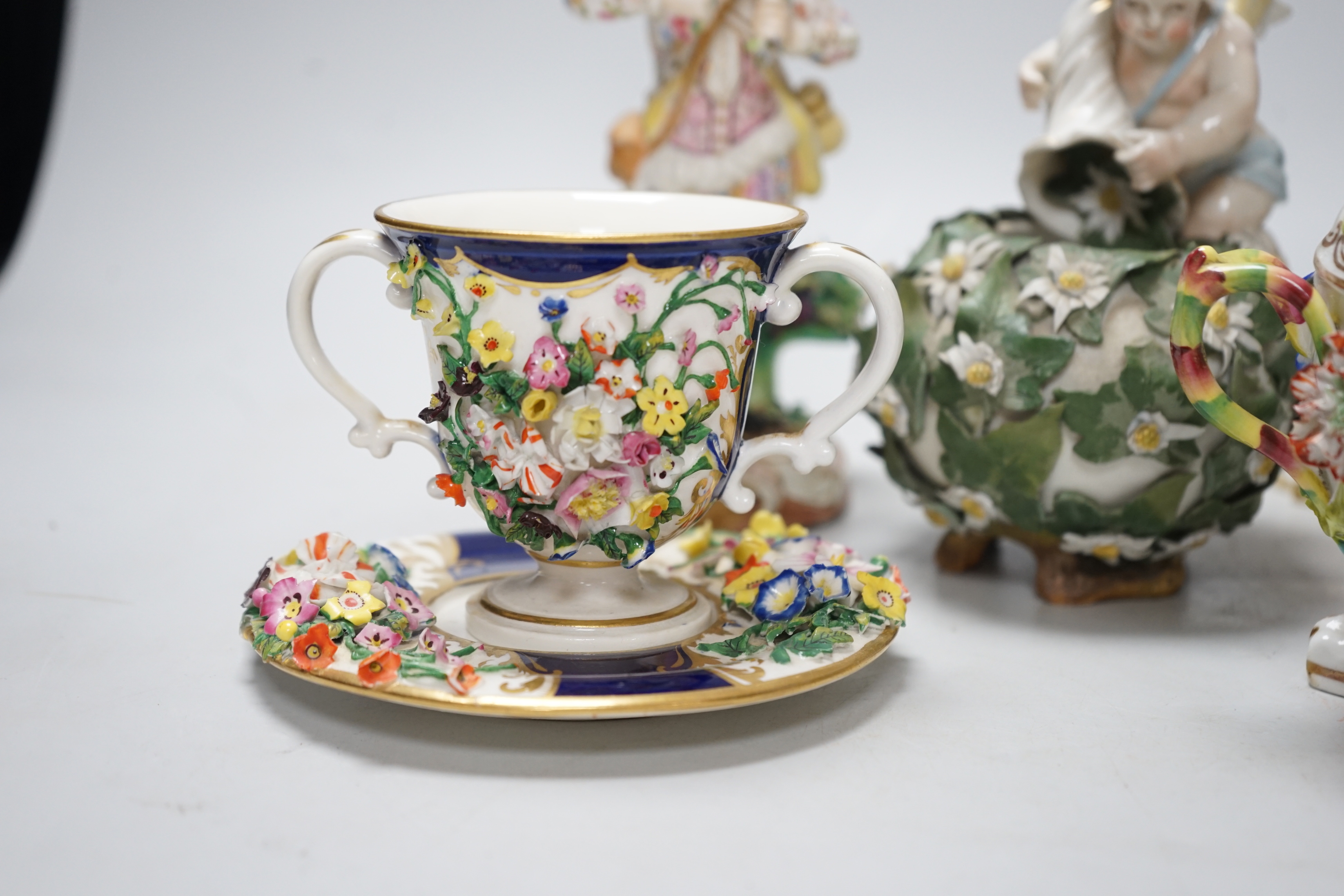 Six pieces of ornamental porcelain including Minton, Crown Derby etc